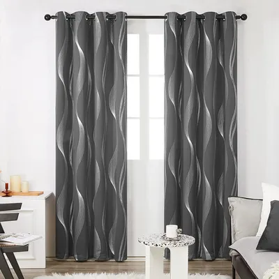 Produktbild von (132 x 213 cm, dunkelgrau) Raumschattierungsvorhänge, silber gestreifte Vorhänge und Vorhänge, Ösen-Küchenvorhänge, 2er-Set
