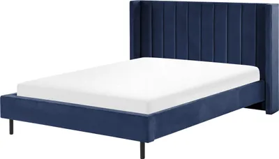Produktbild von BELIANI Polsterbett Marineblau 160 x 200 cm Samtstoff Mit Lattenrost Glamour Doppelbett Königsbett Ehebett Schlafzimmer Elegant Modern