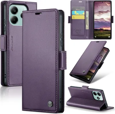 Immagine prodotto di Custodia per Xiaomi Redmi Note 14 5G, carta di blocco RFID, custodia in pelle avanzata con funzione di supporto Viola