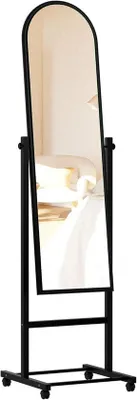 Produktbild von Famanu Standspiegel mit Rollen - Verstellbarer Vollspiegel - 151 cm - Mit Bremsen - Schwarz