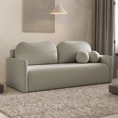 Produktbild von DEKORI Skandinavisches Sofa MALVA – 3-Sitzer Stoffsofa mit runden Kissen - QUELLE 05 (Beige)