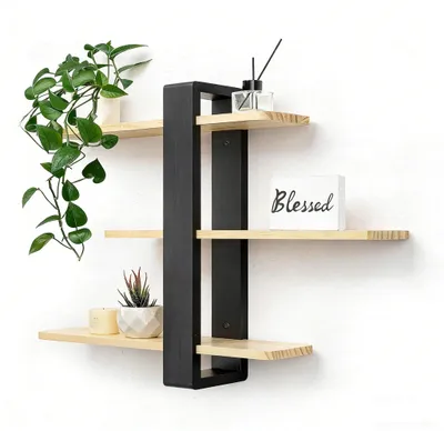 Image de Étagère murale - Étagère suspendue - 3 niveaux - Réglable - Design moderne - Bois - Noir