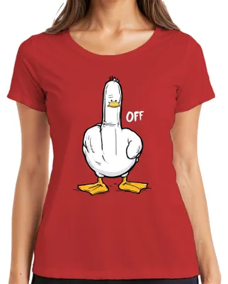 Produktbild von Freche Ente Mittelfinger F*ck OFF lustig sarkastisch Cartoon Damen T-Shirt, Rot, XL