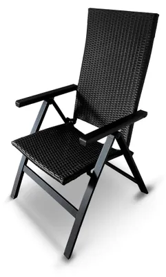 Produktbild von Klappstuhl Aluminium Polyrattan Gartenstuhl Hochlehner Camping Stuhl Rattanstuhl Grau Neu