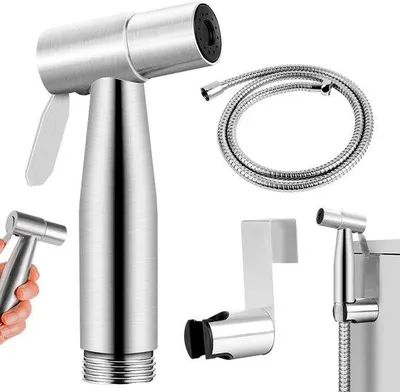 Productafbeelding van Unyqoos® RVS handdouche-set (304) met bidetspuit, 150 cm slang, verstelbare waterdruk en wandhaken – geschikt voor badkamer, huis en tuin