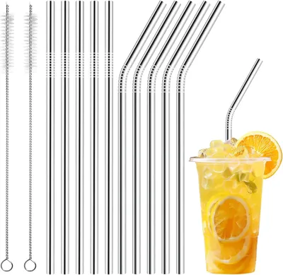 Immagine prodotto di Cannucce in acciaio - Set da 20 - Cannucce in metallo - Riutilizzabili - 2 spazzole per la pulizia, ideali per tè, cocktail, caffè e succhi di frutta