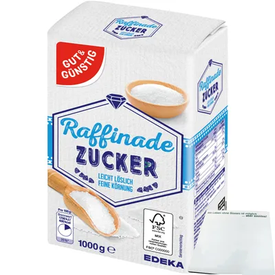 Produktbild von Gut & Günstig Raffinade Zucker leicht löslich feine Körnung (1kg Packung) + usy Block