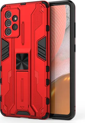 Produktbild von Galaxy A72 Hülle, Dual Layer PC TPU Bumper Stoßfest Ständer Schutzhülle für Samsung Galaxy A72 4G/5G Rot