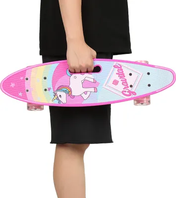 Produktbild von Kinderskateboard “Einhorn” mit LED Rollen Kinderboard Skateboard  59cm Rosa