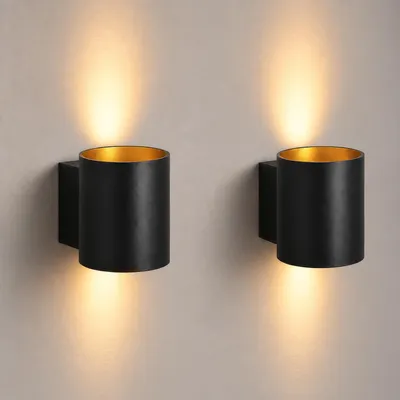Produktbild von SSC-LUXon 2 Stück TUANI Wandleuchte Innen schwarz rund - Wandlampe Gold Design Up Down Leuchte Fassung für 1x G9 Leuchtmittel