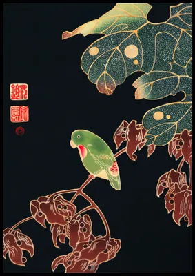 Immagine prodotto di Poster 70x100cm The Paroquet, Jakuchu Giapponese Vintage