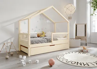 Obrázok produktu pre TIMBEE MURLO Box house bed detská posteľ drevená posteľ so zásuvkou - nelakovaná - 80x160cm