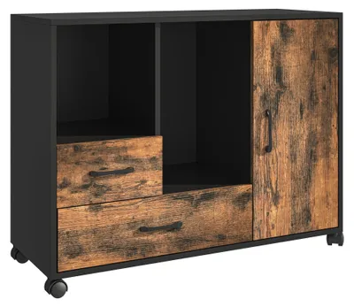 Aktenschrank mit 2 Schubladen, 4 Fächern, 70x90x35 cm, Rollen