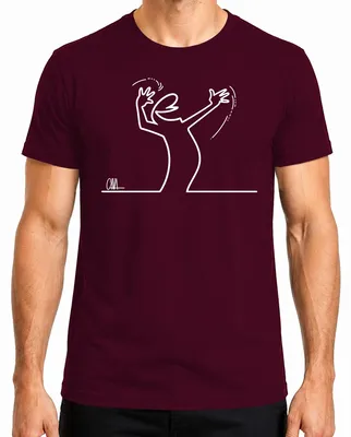 Imagen del producto de Camiseta para hombre, diseño "La Linea Strichmännchen Balum Osvaldo Cavandoli Kult Cartoon", color burdeos, talla L