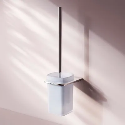 Image de Brosse WC Porte-brosse Ensemble brosse WC Brosse WC avec support Montage mural avec perçage Acier inox & verre mat AM.PM, chrome