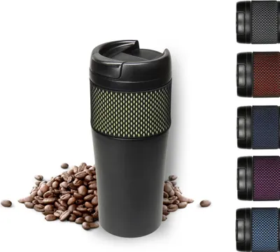 Produktbild von Thermobecher 'Temptation' groß - Kaffeebecher to go doppelwandig - Edelstahl Vakuumbecher mit Manschette - 500ml to go Becher - schwarz/grün