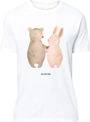 Produktbild von Mr. & Mrs. Panda Größe L T-Shirt Bär und Hase Umarmen - Weiß - Geschenk, Beste Freundin, BFF, Best Friends, Tshirt, Shirt, mit Spruch, für Immer