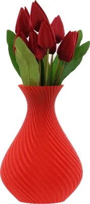 Imagen del producto de Flores artificiales en jarrón, diseño 3D, color rojo, altura 20 cm, decorativas, de plástico