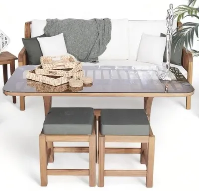 Immagine prodotto di Set 4pcs 2x sgabello gruppo di seduta divano divano tappezzeria giardino terrazza tavolo mobili