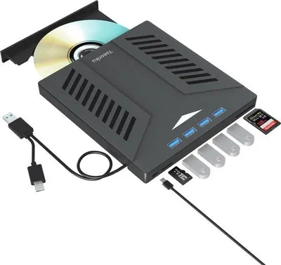 Obrázek produktu pro Ultratenký USB rozbočovač 6 v 1 s mechanikou CD/DVD a 4 USB porty