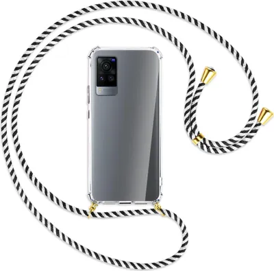 Produktbild von Handykette Backcover-Schutzhülle mit Band (Metall goldfarben) für vivo X60 Pro - schwarz/weiß gestreift