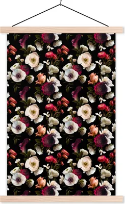 Produktbild von MuchoWow® Textilposter Blumen - Farben - Muster 120x180 cm mit holzfarbenen Rahmen - Textil-Plakat