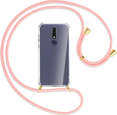 Produktbild von Handykette Backcover-Schutzhülle mit Band (Metall goldfarben) für Nokia 3.1 Plus - rosa
