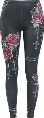 Produktbild von Rock Rebel by EMP Damen schwarze Leggings mit Rosen und Kreuzen L