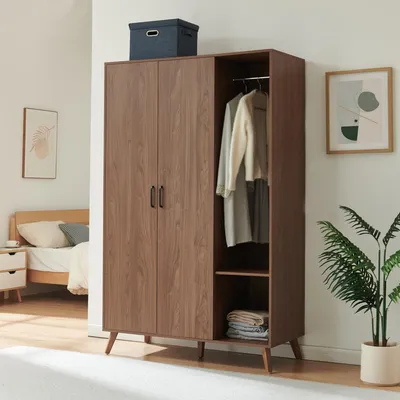 Produktbild von Kleiderschrank 'Norg' 191 x 120 x 52 cm mit 2 Türen 2 Kleiderstangen und 5 Fächern Walnussoptik