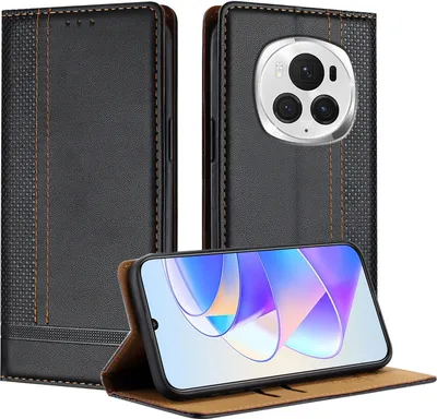 Obrázek produktu pro Pouzdro pro Honor Magic6 Pro kožené flipové pouzdro s funkcí stojánku černé