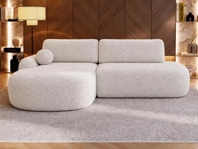 Produktbild von GrainGold Ecksofa L-Form Links Aurio O - Ecksofa mit Schlaffunktion und Bettkasten - Moderne Ecksofa, Wohnzimmer Ecksofa - Eckcouch Creme (Lambi 01)