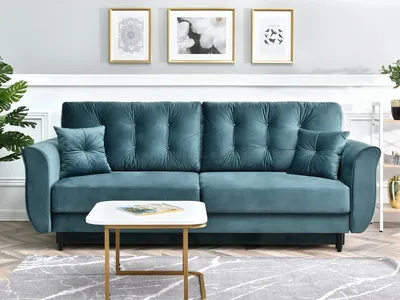 Zdjęcie produktu dla Sofa ze schowkiem PLAMEDI - turkusowy/czarny