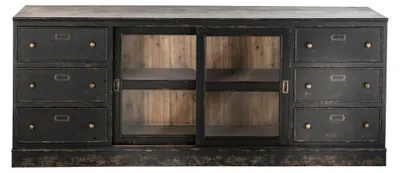 Image de SIGNATURE - Buffet en bois massif et verre L280 cm - AMSTERDAM