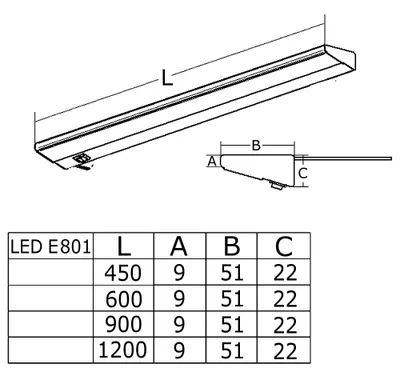 Produktbild von THEBO LED E 801 Unterbauleuchte 3000 K mit Schalter - Länge 1200 mm / Vitrinenleuchte