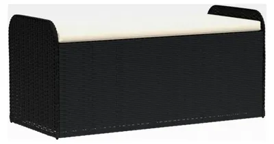 Produktbild von Aufbewahrungsbox für den Außenbereich, Bank mit Kissen, Schwarz, 115 x 51 x 52 cm, Polyrattan