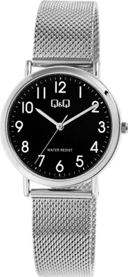 Image de Montre Q&Q pour femme, bracelet milanais, 3 bar, cadran argenté/noir