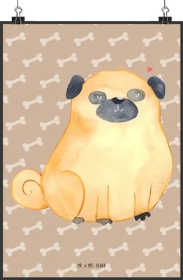 Produktbild von Mr. & Mrs. Panda Bild Mops DIN A2 - Hundeglück - Geschenk, Hund, Wandbild, Plakat, Sprüche, Kunstdruck, wanddeko, Liebe, Hundeliebe, wandkunst, Knuffig