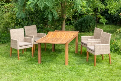 Produktbild von Merxx Gartenmöbelset "Ranzano" 5tlg. - Aluminiumgestell mit Kunststoffgeflecht schilf/natur und Akazie, inkl. Kissen - 50442-259