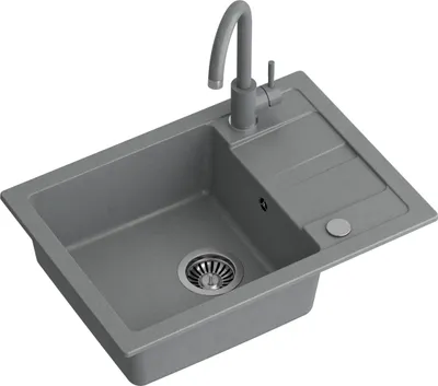 Obrázok produktu pre QUADRON drez Kuchynský drez granitový | rozmer 62 x 44 x 17,5 cm sivý | GO SMART granitový drez Jednomiestny drez | Vstavaný drez s kuchynskou batériou | Jednomiestny drez Kuchynský drez