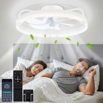 Immagine prodotto di Ventilatore a soffitto bianco, diametro 50 cm - Illuminazione LED dimmerabile - 6 velocità - Silenzioso - Ideale per camera da letto e soggiorno