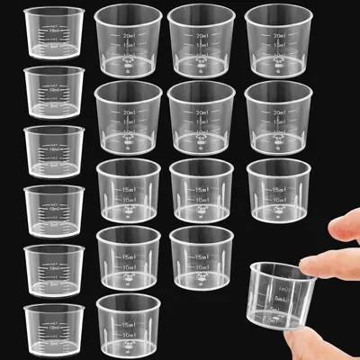 Produktbild von Messbecher Set 15 Stück 10ml 15ml 20ml Transparent Kunststoff mit Skala