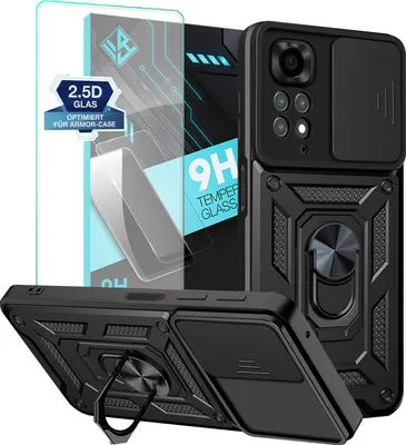 Produktbild von Armor Handyhülle für Xiaomi Redmi Note 11 Pro mit 9H Displayglas Displayschutz Kameraschutz Handy Panzer Case Cover Schutzhülle Outdoor Farbe: Schwarz