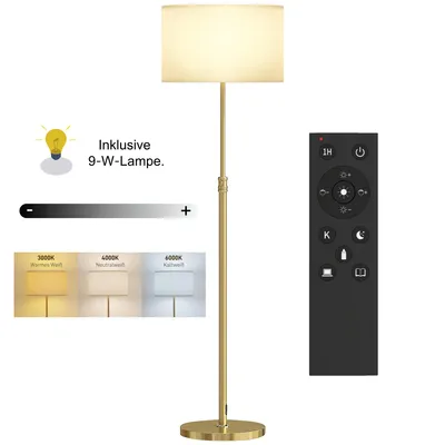 Produktbild von LED Stehlampe Dimmbar mit Fernbedienung, Höhenverstellbare Standleuchte Stoffschirm in Leinenoptik, CCT Farbtemperatur (3000K-6000K) & Fußschalter,