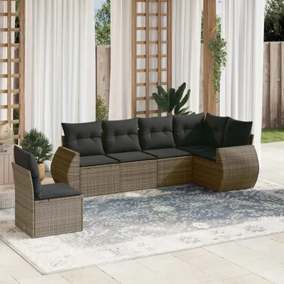Produktbild von Design 6-tlg. Garten-Sofagarnitur mit Kissen Grau Poly Rattan, Gartenmöbel-Sets 2024 Neu