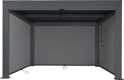 Produktbild von Pergola MCW-L46 mit Seitenwand, Gartenpavillon Lamellen-Pavillon Rollo, 10cm-Alu-Gestell, sturmfest 3x4m  anthrazit