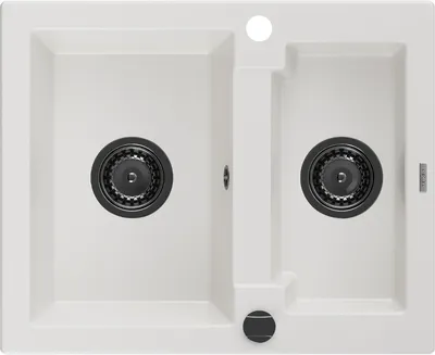 Produktbild von Mexen Carlos 1,5-Becken-Granitspüle 582 x 475 mm, Weiß, Siphon Schwarz - 6518581500-20-B
