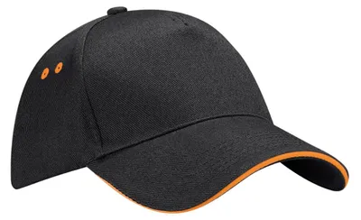 Produktbild von Beechfield - Baseball-Mütze Sandwichschirm PC7033 (Einheitsgröße) (Schwarz/Orange)