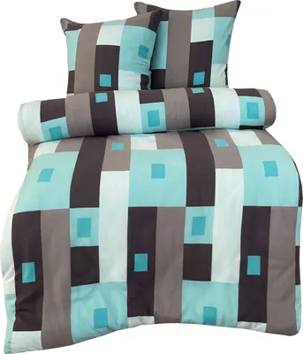 A bedding set with a geometric pattern.