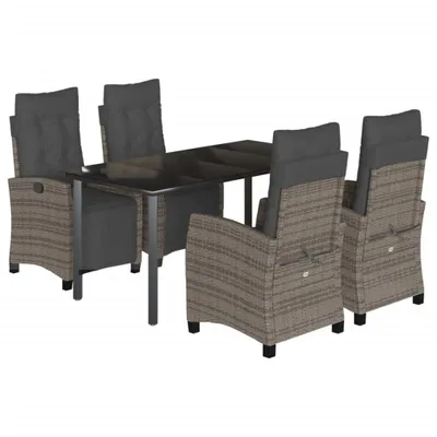 Produktbild von 5-tlg. Garten-Essgruppe mit Kissen Grau Poly Rattan