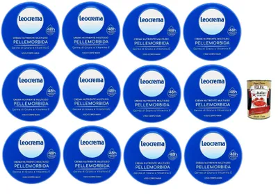 Produktbild von Leocrema Crema Nutriente Multiuso,Mehrzweck-Nährcreme Weiche Haut mit Weizenkeimen und Vitamin E Körpercremes 12x 150ml + Italian Gourmet polpa 400g